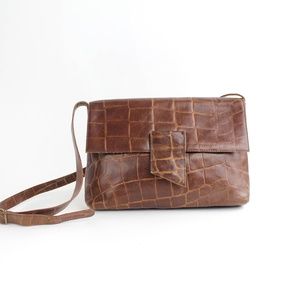 Carla Marchi Leather Brown Embossed Handbag - image 1